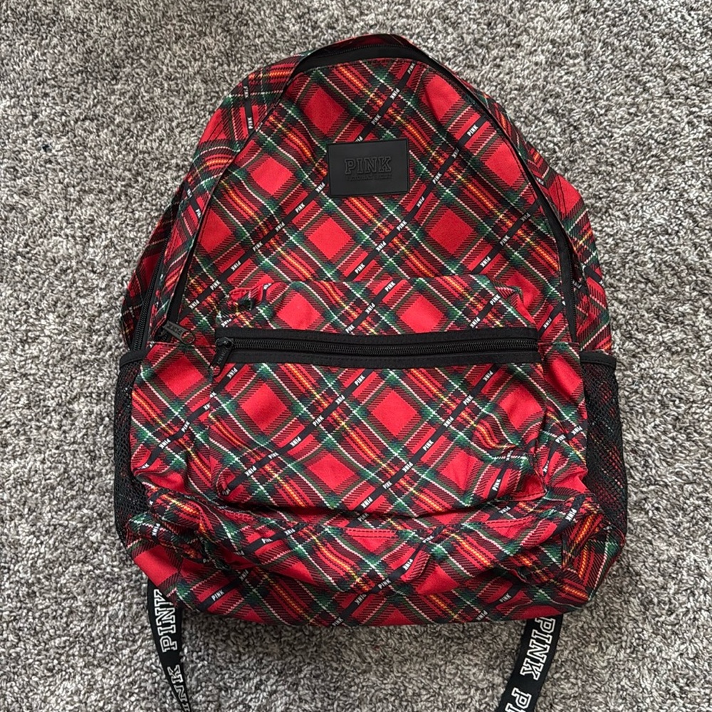 Pink Victoria’s Secret Red Plaid Campus Backpack